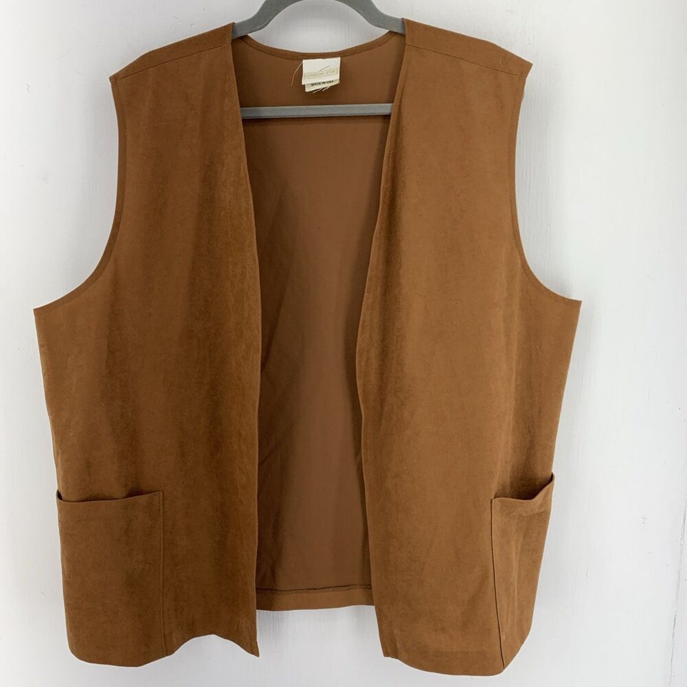 Vtg Caron Eve Women’s 3X Vest Faux Suede Hippie Peasant Boho USA Lightweight